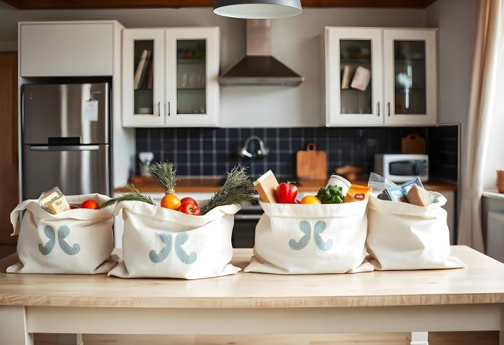 Sustainable Kitchen Design Groceries in Reusable Textile Bags